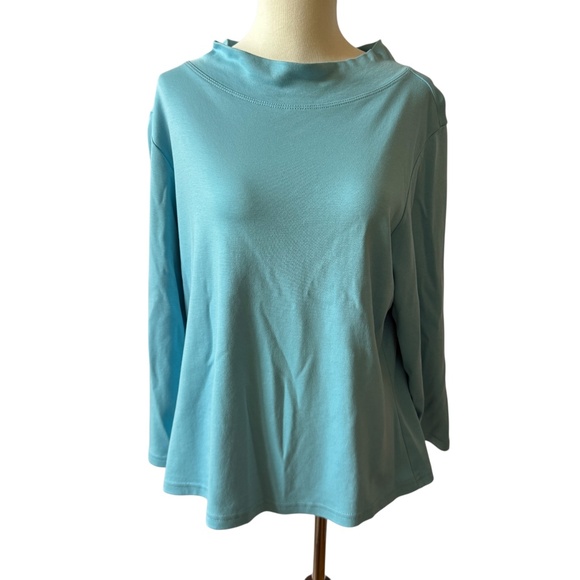 IRIDIUM TOP MOCK NECK SOFT PIMA COTTON 3/4 SLEEVES CASUAL MINIMALIST COASTAL M - Picture 2 of 10